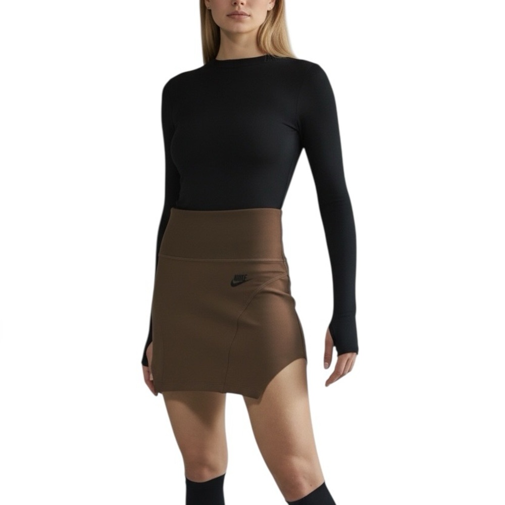 NIKE Mini Skirt Sportswear Tech Stretch High Waisted Brown Women’s Large NEW